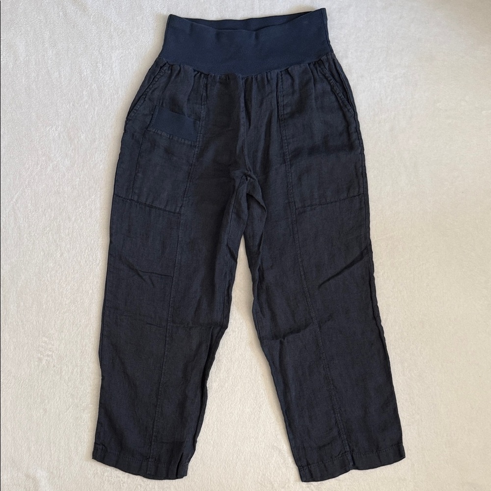 Inizio | Magic Linen Knit Waist Crop Capri Pant Made in Italy Navy Blue (S)